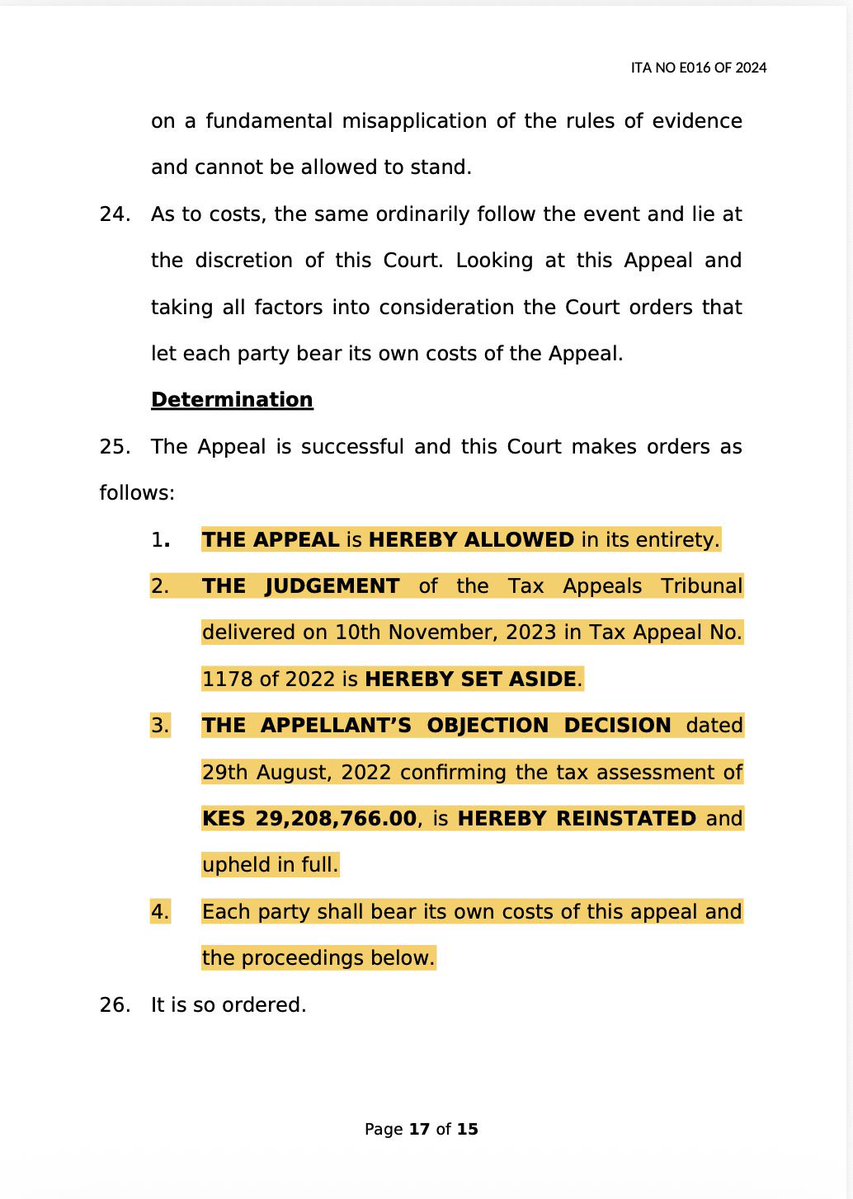 Lexken_EMSLaw's tweet photo. 🚨 Dumping your bank statements and files on KRA to fight a tax bill is not a defence. The High Court says you must hand over a clear, indexed reconciliation that explains your numbers, or you lose. One business just learned this the hard way, to the tune of Sh29.2 million. 

This is Commissioner of Domestic Taxes v Jakoline Enterprises Limited, decided by the High Court on 21 July 2026. It draws a sharp line between handing over data and actually proving your case, and every taxpayer should understand it. 🧵