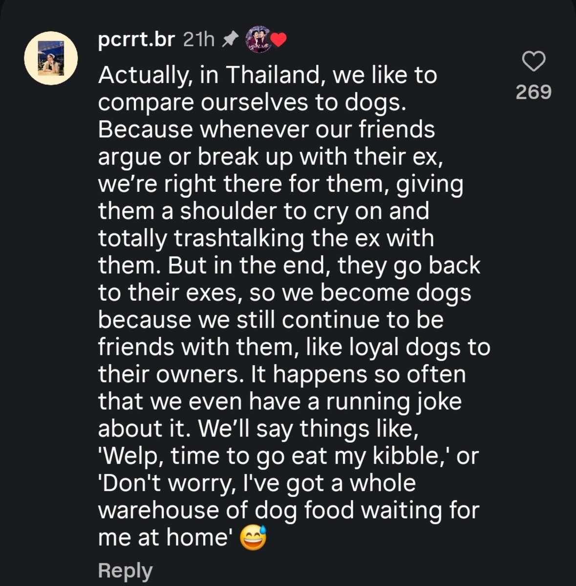 loving_fictions's tweet photo. I saw the context behind Est saying :

" Even if you don't have pets at home, you can still buy dog food, just in case, maybe your friend will come back and talk to their ex again "  on Instagram.

Est is so effortlessly funny 😭😭☝️

#โตมากับวิฟxEst #est_rvp https://t.co/LEIsgIj7lW