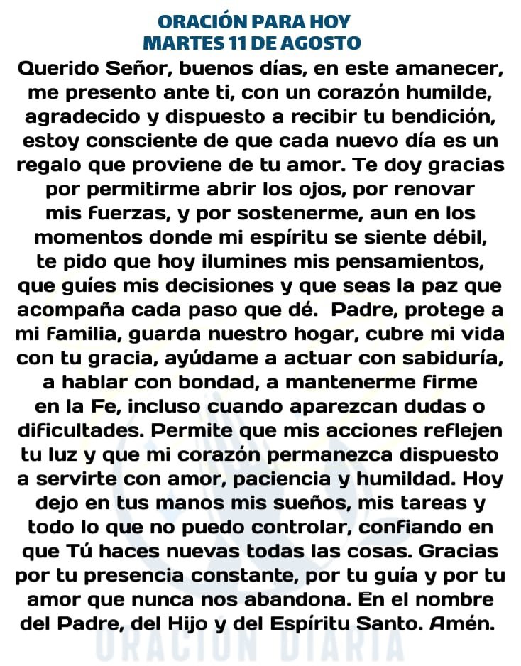 oracion_diaria's tweet photo. Oración Diaria para hoy Martes 11 de Agosto de 2026 https://t.co/nXCPrWiDnn