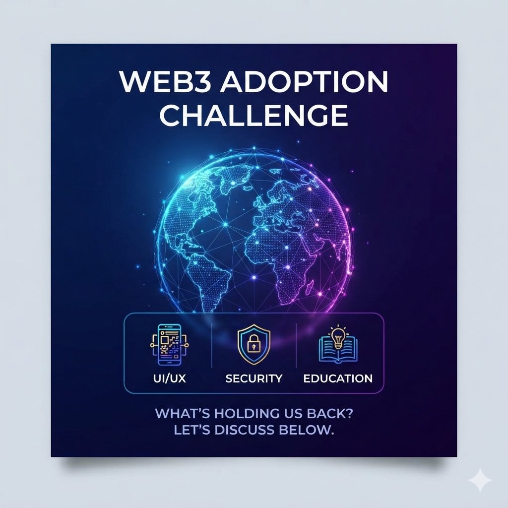 HashemFX's tweet photo. Quick question for the Web3 community: 

What is the biggest problem holding back mainstream Web3 adoption right now? 

Is it UI/UX, security, or just lack of education? Let’s discuss below! 🧵👇 

#Web3 #Blockchain #Crypto https://t.co/IKX66Vndzl