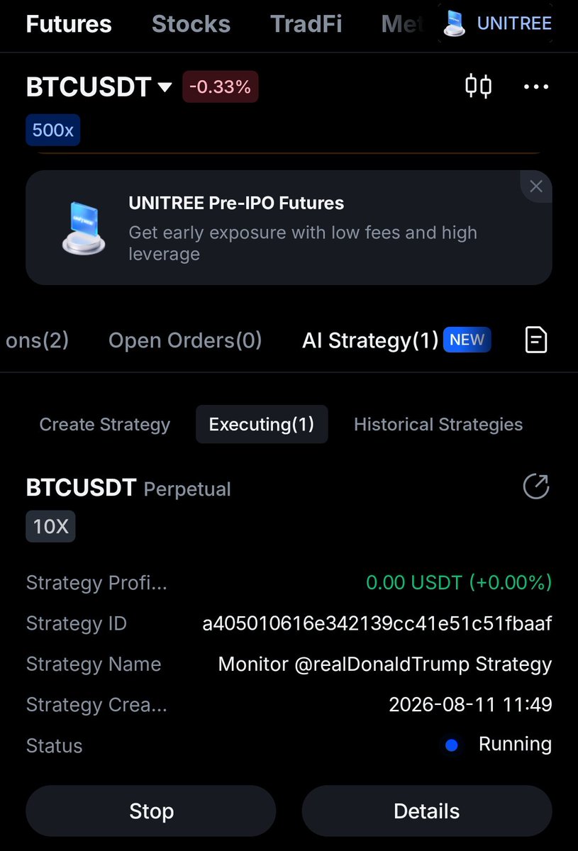 joko_trader's tweet photo. Joko lagi iseng coba fitur AI Strategy di MEXC 

Menarik juga ini bisa kasih perintahnya suka suka

Sampe bisa kasih perintah untuk tradenya ngikutin tweetnya Trump😂😂 https://t.co/yDJuuCGAZh