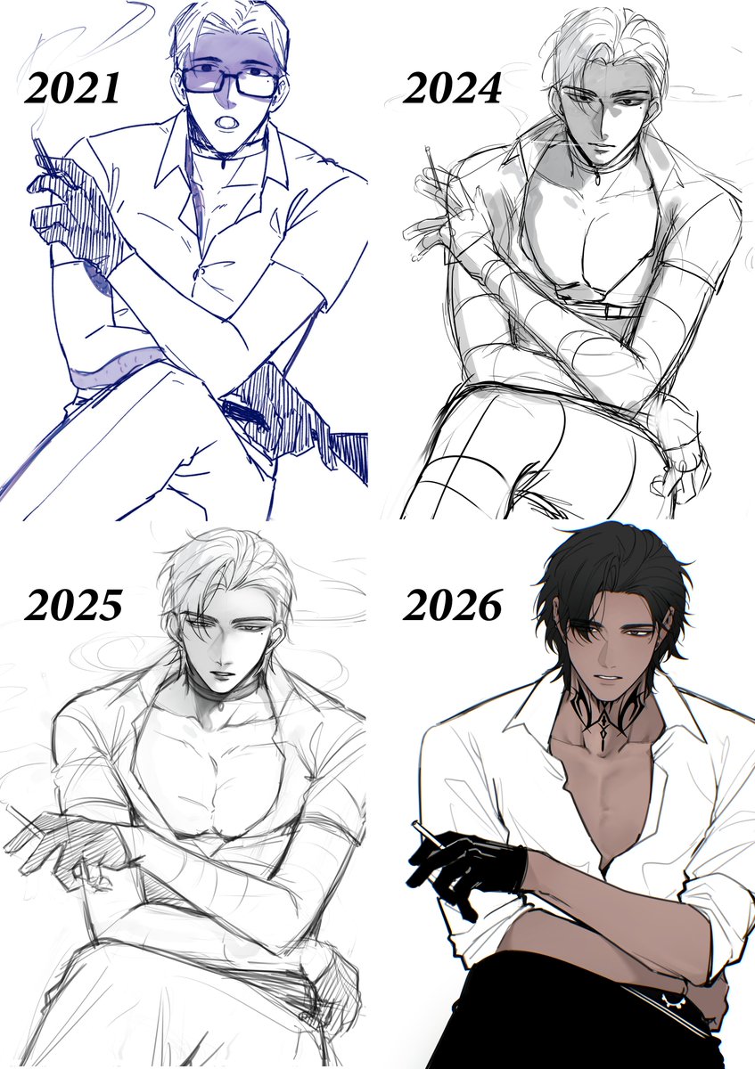 Gentlenuey's tweet photo. improvement drawing male character
from 2021 > 2026 

i'm trying so hard😭💦 https://t.co/H3enYDeqk7