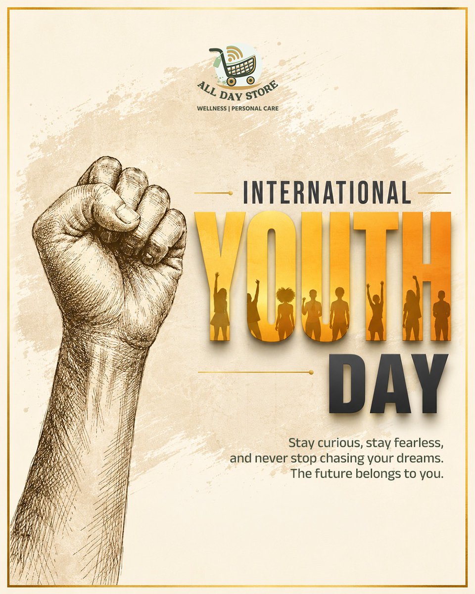 All_day_store's tweet photo. Today we celebrate the generation that’s reshaping the world.
Stay curious. Stay fearless. Never stop chasing your dreams.
The future belongs to you. 🌍
#InternationalYouthDay #AllDayStore #ADS #Change #Sujitpaul #Fearless #Dreams #Youth https://t.co/IP28mHyHUT