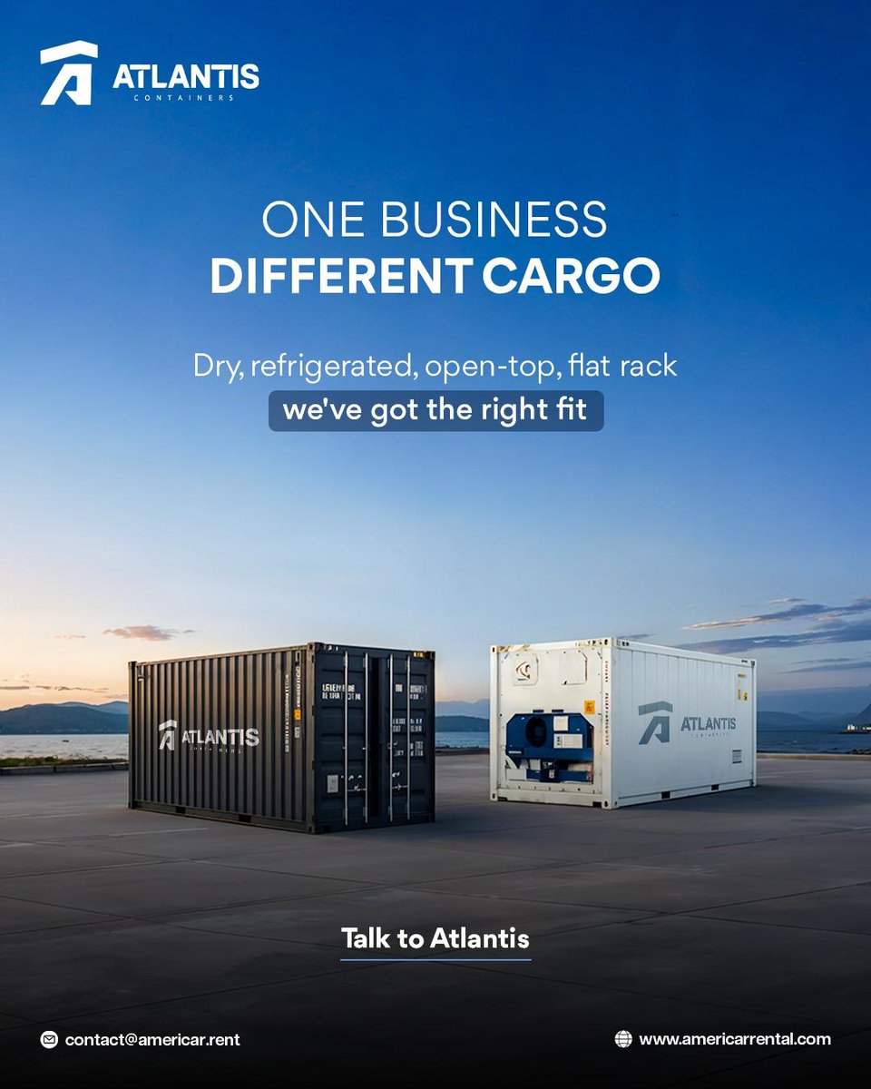 AtlantisCargo's tweet photo. 🚢 One business. Different cargo.

From dry containers to refrigerated units, open-top containers, and flat racks, every shipment has unique requirements. https://t.co/N7DqtDOptX