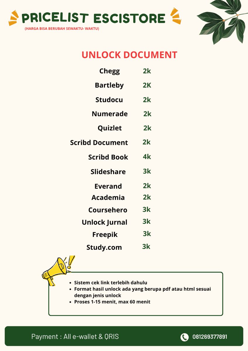escistore's tweet photo. Nyari apk premium? Cek turnitin Ai? Unlock docs/jurnal? Nambah followers/like/view? Yuk order ke Wawa yg di bio❤️#zonauang https://t.co/t28kEs15ir