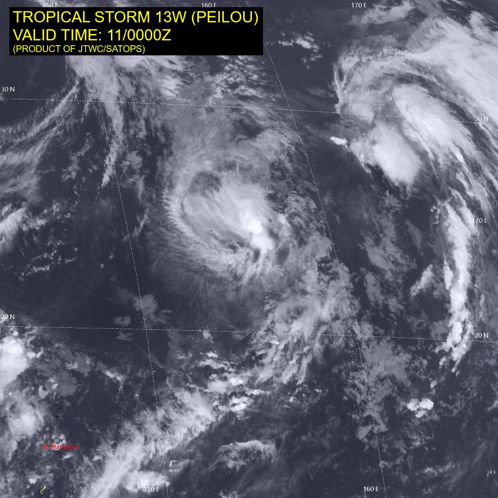 Muvyuiharuka's tweet photo. Tropical Storm #13W #Kujira/#Peilou

JTWC. 2026.08.11. UTC 00:00Z 35kts 🐱 995hpa https://t.co/PdPaJHRLwZ