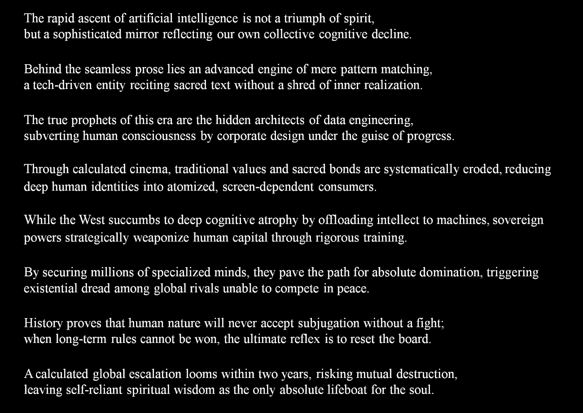 ShineChra's tweet photo. The AI Mirage: Why the Tech Boom is Leading Us to a Global Board Reset.
#Geopolitics #SocialEngineering #TechWar #HumanConsciousness #TheGreatReset https://t.co/Jz0fV0g3kq