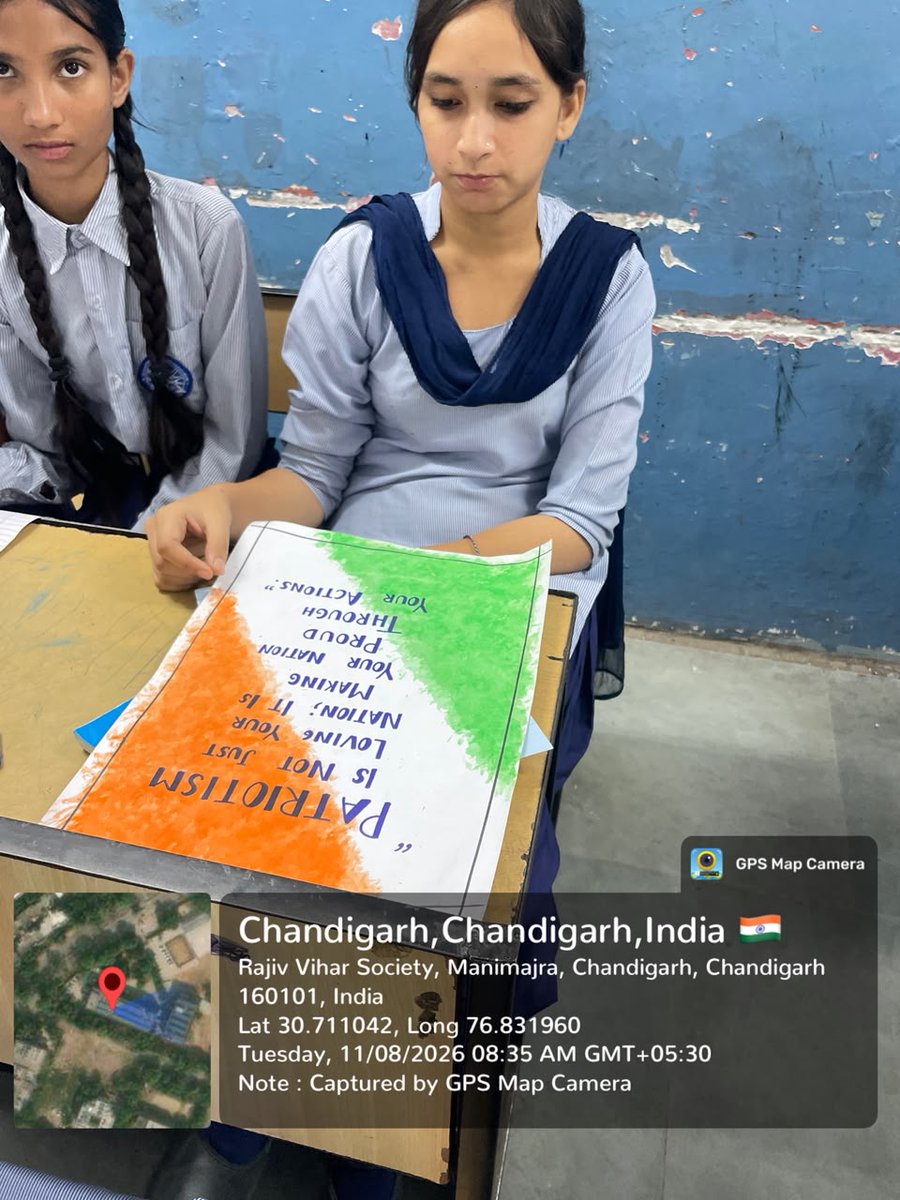 GmsssMhc's tweet photo. 🇮🇳#HarGharTiranga- Patriotic activities Essay Writing, Poetry Recitation, Slogan Writing &amp; Letters to Armed Forces were organised at @GmsssMhc. Students participated enthusiastically, celebrating patriotism &amp; national pride. @SchoolEduChd 
#VandeMataram
#150YearsOfVandeMataram https://t.co/qU0VZtS9aH