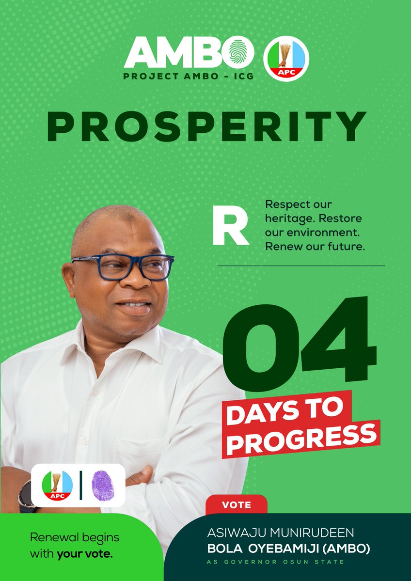 OgbeniDipo's tweet photo. 4 more days to D-Day in Osun. Asiwaju Munirudeen Bola Oyebamiji (@OyebamijiBola), the Gubernatorial Candidate of our great party, the APC (@OfficialAPCNg) has the plan.
As Managing Director/CEO of Osun State Investment Company, he grew the asset and portfolio of the company significantly.
As Commissioner for Finance in Osun, he grew our IGR from N6bn to N24bn. He will do more when elected. Support AMBO. Vote AMBO💙.