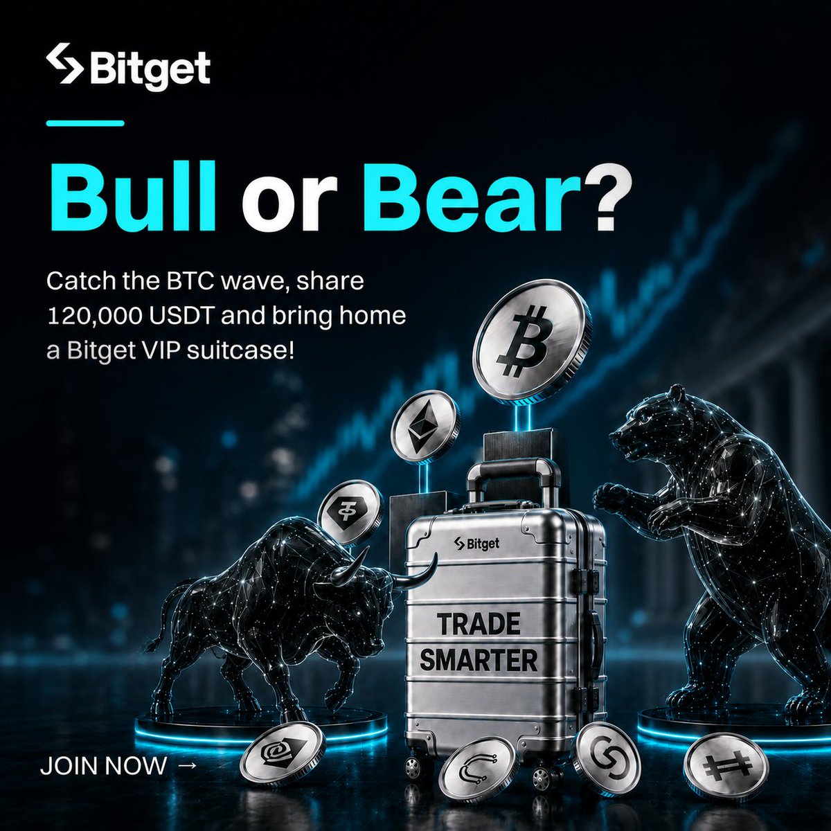 bitgetvietnam's tweet photo. 🐻🐂 Bull or Bear? Catch the BTC Wave - share 120,000 USDT

Bring Home a Bitget VIP Suitcase 🧳

✅ New users: 
- Net deposits ≥ 200 USDT, hold 24h
- Complete spot trading ≥ 1,000 USDT OR futures trading ≥ 4,000 USDT OR CFD trading ≥ 100,000 USDT

✅ Trading volume crypto ≥ 25,000 USDT

✅ Invite 3 new friends

🎰 Winning probability is 100%:

Bitget Suitcase, Bitget Water Bottle
3 CYS, 0.002 ETH, 20 GRVT, 500 HFT, 0.005 XAUT, 0.3 rNVDA, 0.002 BTC, 1 USDT

🔗 https://t.co/HfWHQZG63s

⏰ Ends: 31/8/2026 

———
This information is for reference only and is not investment advice❗️