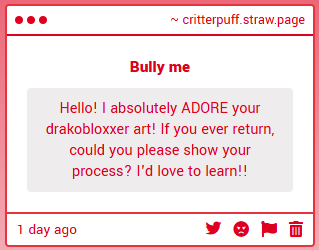 Critterpuff_'s tweet photo. UHM HI IDK WHO YOU ARE BUT OKAY!!! I DONT REALLY USE TWITTER EXCEPT FOR MY PARODIES, GO TO MY TOYHOUSE!! MORE OF MY ART IS IN THERE!!

I could def record me drawing a little drako!!

https://t.co/ApFlVzzy75 https://t.co/APZxGemicM