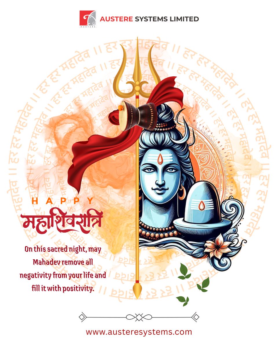 AustereSystems's tweet photo. π± Happy Mahashivratri! π±
May Lord Shiva bless us with strength, wisdom, positivity, and the courage to overcome every challenge. Wishing everyone a peaceful and blessed Mahashivratri.
#Mahashivratri #HarHarMahadev #Positivity #AustereSystemsLimited https://t.co/AtXY3261pL