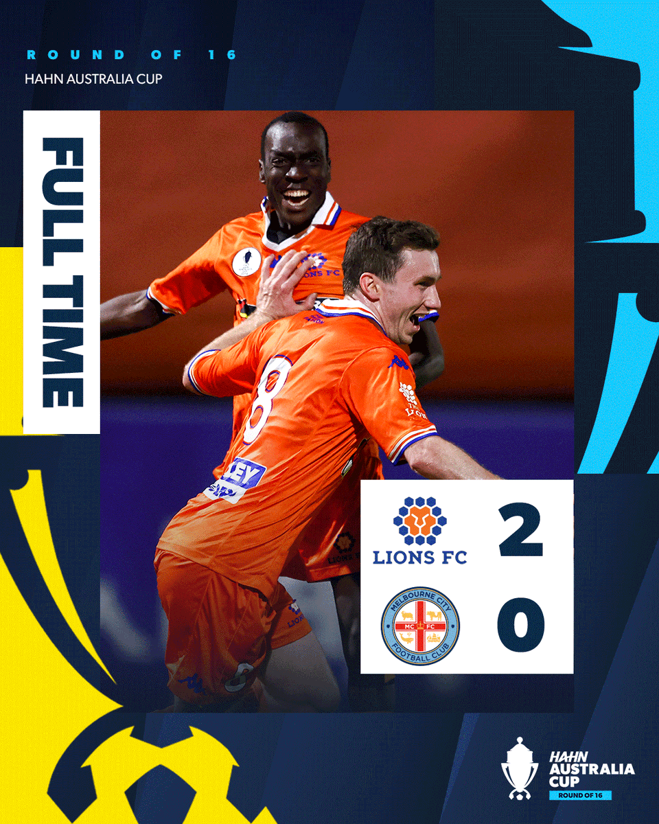 AustraliaCup's tweet photo. NPL QUEENSLAND’S LIONS FC KNOCK A-LEAGUE SIDE MELBOURNE CITY OUT OF THE HAHN #AUSTRALIACUP! 🤯😱

The Quarter-Finals await for the only Queensland team remaining in our national cup competition! 👏

#MagicOfTheCup https://t.co/TFmvgIjcs0