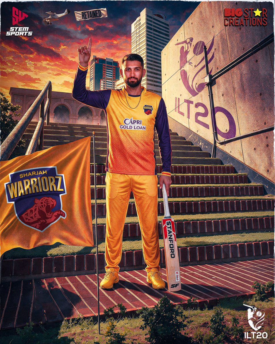 Stemsports1's tweet photo. Sikandar Raza is BACK with the Sharjah Warriors! 🧡🔥
The Zimbabwean all-rounder has been retained for the upcoming ILT20 season, ready to bring his experience back to the franchise! 💪🏏
#SikandarRaza #ILT20 #BSC #OneTeamOneDream #StemSports https://t.co/FGJFI7HoSy