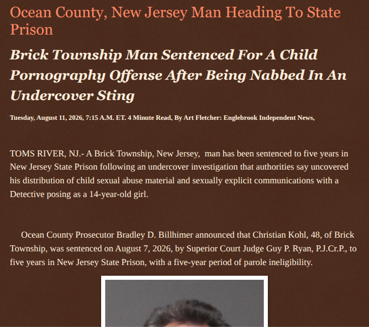 ArtFletcher9's tweet photo. Ocean County, New Jersey Man Heading To State Prison https://t.co/HedPcHWXaE via @Englebrooknews #NewJersey #CrimeNews #OceanCountyNJ #BrickTownshipNJ #StatePison #Distribution #ChildPornography @HRG_Media @LodiNJNews @fordmb1 @SarahGeving1 @Shannon96574094 @DanCook26214426 @Daytobehappy @janninereid1 @gator4kb18 @TrumpWasRite2 @KathyKbrose @RobGerundo @JimBobW49