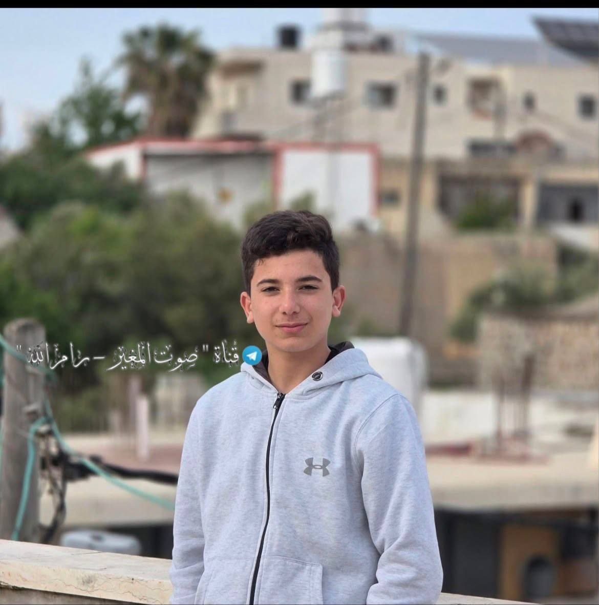 RamAbdu's tweet photo. Heavily armed Israeli forces arrested Palestinian child Abdul Rahman Awwad Abu Aliya from his home in the village of Al-Mughayyir moments ago. https://t.co/QxKRnHP2sT