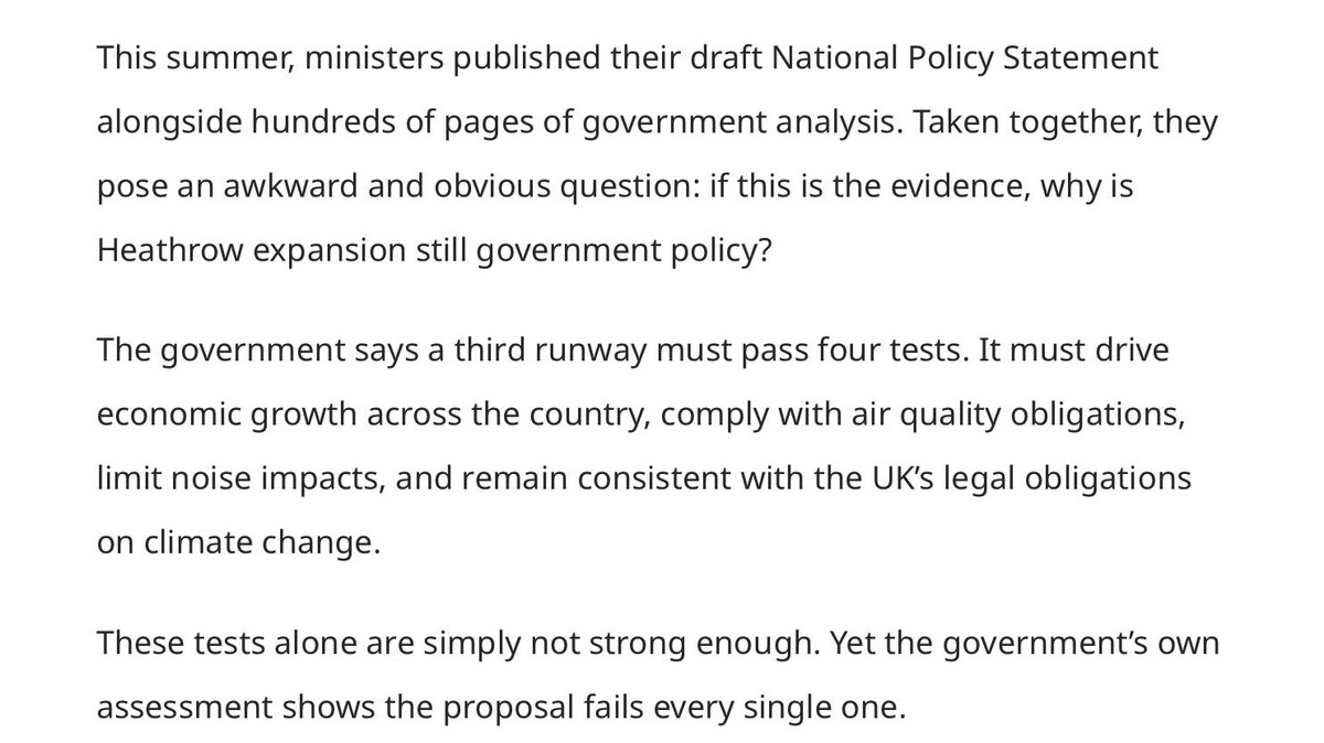 MareByrne's tweet photo. @monicabeharding @ElmbridgeLibDem Have your say. https://t.co/xbsWs8JbSH This article sums it up @transportgovuk says a 3rd runway must pass 4 tests. Yet @UKParliament own assessment shows the proposal fails every single one. Don’t miss this opportunity to oppose. Guide @The_AEF https://t.co/BnXvAvv7ev