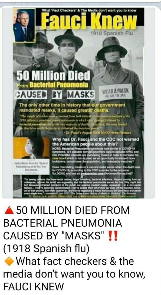 PastorBobJ67896's tweet photo. 1) 1918 Masks then. Masks now.                                                         2) In 1918 they rolled out Radio Waves globally & we had the Spanish Flu. In 2019 Wuhan China rolled out 5G & we have Covid-19.                                                                                             3) In 1918, the vaccinated died. The vaccinated are dying now. (it's a bioweapon).