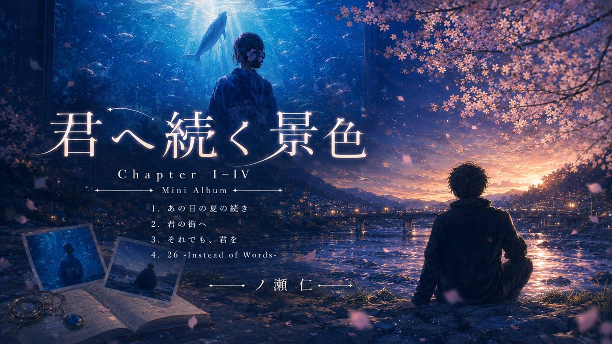 VIOLETREQU's tweet photo. 本日20:00公開。
Mini Album『君へ続く景色』
Chapter I–IV
まもなくです。
YouTube「一ノ瀬仁」で検索🔎
#一ノ瀬仁 #君へ続く景色 #オリジナル曲 #大阪弁 #MiniAlbum #MV #V系 #VisualKei #AI音楽 https://t.co/4CyfLdUWWi