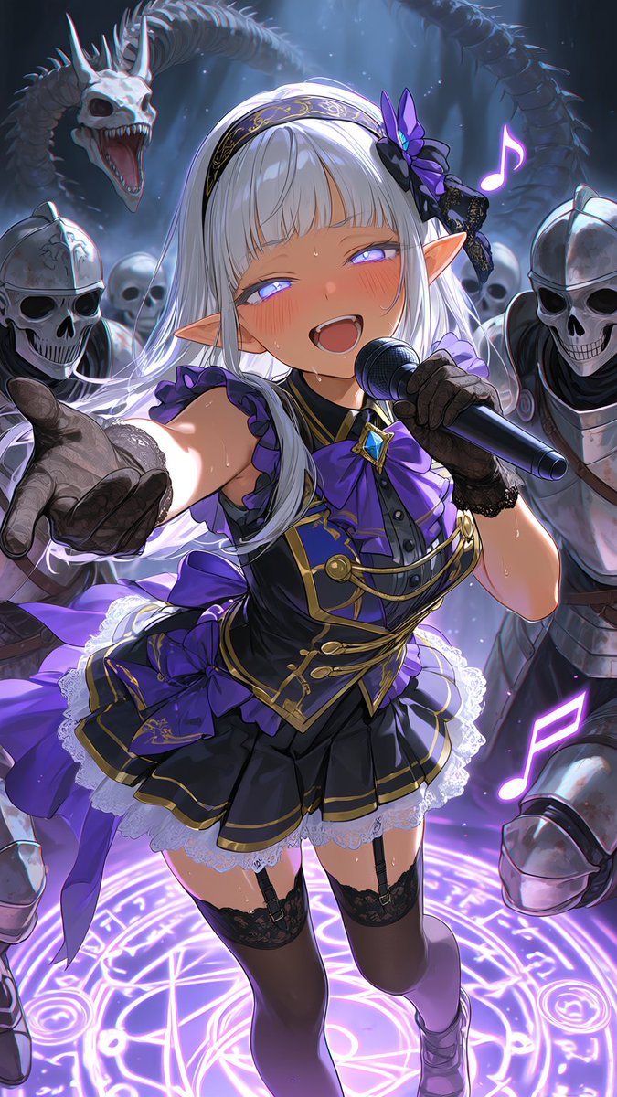 morisova000's tweet photo. 闇精霊魔法とネクロマンサーの適性が高かったもんだから闇のマジカルアイドルでデビューさせられちゃったエルフちゃん。
冒険者ランキングトップ８、八傑衆の四席の実力者。
ステージ衣装は、刺繍が得意な鎧さんのお手製。
生きてる友達募集中。

#AIイラスト
#PixAI https://t.co/DMfRC7h6xQ