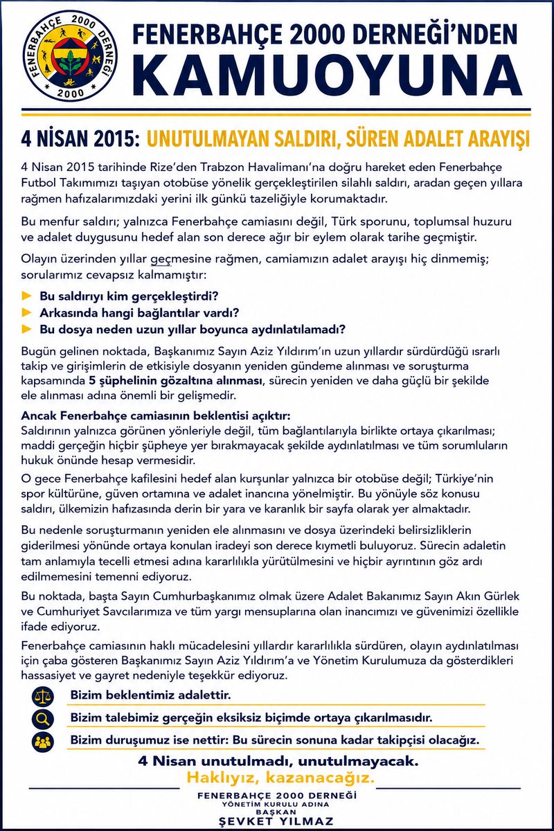FB2000DERNEK's tweet photo. Fenerbahçe camiasının haklı mücadelesini yıllardır kararlılıkla sürdüren, olayın aydınlatılması için çaba gösteren Başkanımız Sayın Aziz Yıldırım’a ve Yönetim Kurulumuza da gösterdikleri hassasiyet ve gayret nedeniyle teşekkür ediyoruz. @Fenerbahce https://t.co/TNBEqI2TgS