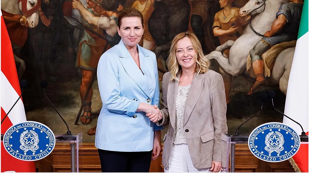 underreason1985's tweet photo. Meloni and Frederiksen: 
Uncontrolled immigration is driving crime and sexual violence in Europe.
In a joint statement the Italian and Danish prime ministers call for: 
• More deportations
• Repatriation centres outside Europe
• Respect for European values from those who live here“Ordinary people have paid the highest price.”
Scandinavia First.🇩🇰🇮🇹