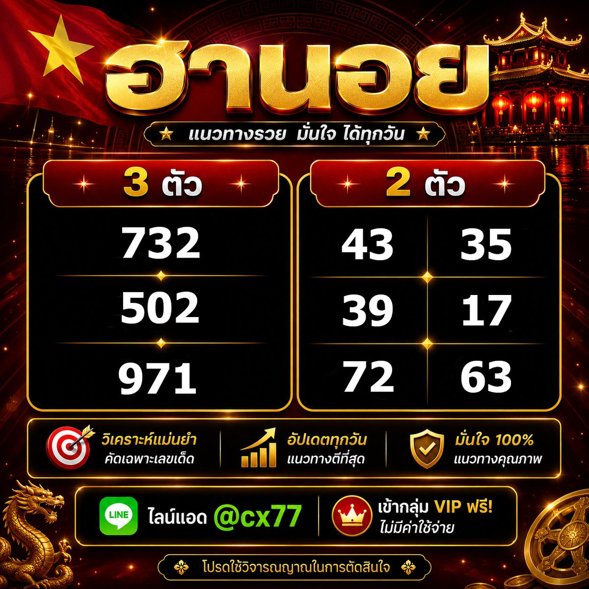 Sohot1969761's tweet photo. ฮานอย 11-08-69 🇻🇳 

AF 7 % บาทละ 1,000 ฿ ✅ https://t.co/lf6vT3g9Wx

- มีกิจกรรมแจกเงินรางวัลทุกวัน ใครสนใจสมัครแล้วเข้ากลุ่มได้เลยนะ
📌แนวทาง https://t.co/RHK5ZuAvKr

#หวยงวดนี้ #หวยวันนี้  #ฮานอย #เลขมงคล #หวยออนไลน์มาแรง  #หวย #เลขเด็ดงวดนี้ #หวยรัฐบาล #jaiideejing https://t.co/YmyRdRCy8c