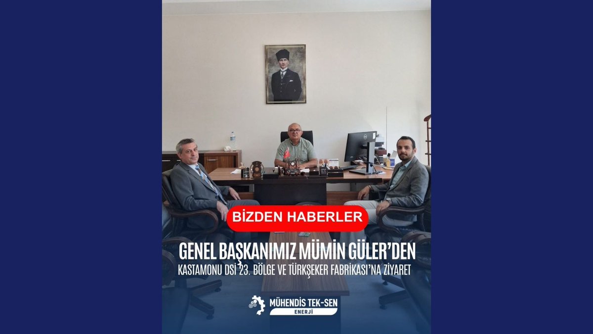 MuhTekEnerji's tweet photo. Mühendis Tek-Sen ENERJİ Genel Başkanımız Mümin GÜLER, Kastamonu programı kapsamında DSİ 23. Bölge Müdürlüğü ile Kastamonu Türkşeker Fabrikasını ziyaret etti.

Karadeniz Şube Başkan Yardımcımız M. Burak KIZILCI ve Türkşeker Temsilcimiz Ülkü DEMİRCİ’nin eşlik ettiği programda, çalışma hayatına ilişkin konular yerinde değerlendirildi.

DSİ 23. Bölge Müdürlüğünde Bölge Müdür Yardımcısı Sayın Ömer KURU ile bir araya gelinerek mühendis ve teknik personelin görev alanları, çalışma süreçleri ve mesleki sorumlulukları üzerine değerlendirmelerde bulunuldu. Kurum çalışanlarının sahada karşılaştıkları konular ve çalışma hayatına yönelik beklentiler ele alındı.

Kastamonu Türkşeker Fabrikasında ise üyelerimiz ve kurum personeli ile bir araya gelerek doğrudan onların gündemini dinledik. Çalışma koşulları, mesleki haklar ve iş hayatında karşılaşılan sorunlar üzerine karşılıklı değerlendirmelerde bulunuldu.

Kurumlarımızı ziyaret etmeye, meslektaşlarımızla aynı zeminde buluşmaya ve onların yanında olmaya devam edeceğiz.

🌐 https://t.co/yCZtwXcMoz

#MühendisTekSenEnerji #Kastamonu #DSİ #Türkşeker #Mühendis #TeknikPersonel