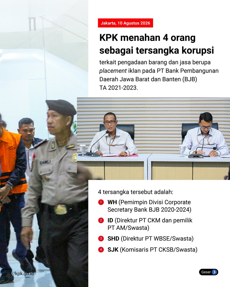 KPK_RI's tweet photo. Para tersangka diduga melakukan pengkondisian dalam proses pengadaan iklan agar tidak melalui lelang dan dengan menunjuk calon penyedia tertentu. https://t.co/3MYSX3aPqS