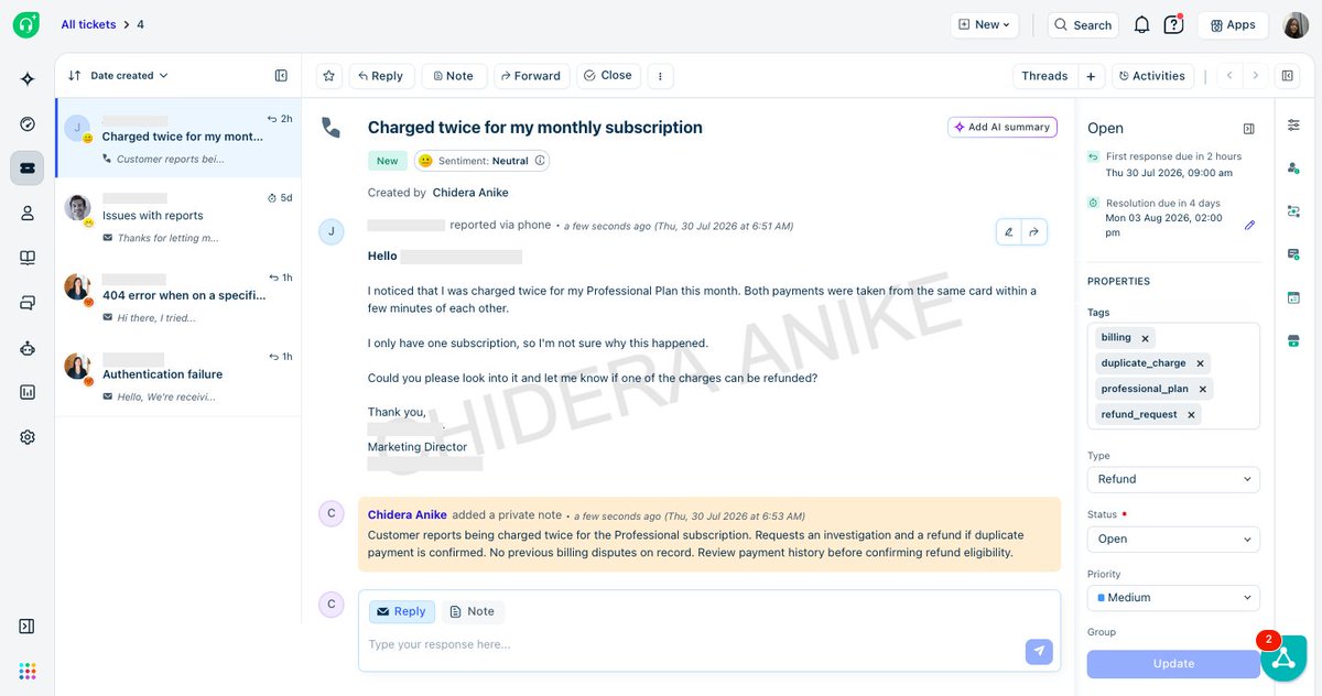 ChideraAni22136's tweet photo. Day 14 of the 20-day visibility challenge with @remotetrybe hosted by @odosaar.

A customer says, “I was charged twice.”

Don’t promise a refund. Investigate first.

Listen. Check. Communicate.

Treat the customer like a person, not a ticket.

#Day14 #RemoteTrybe #LearningJourney https://t.co/e6Z4C0pZx9