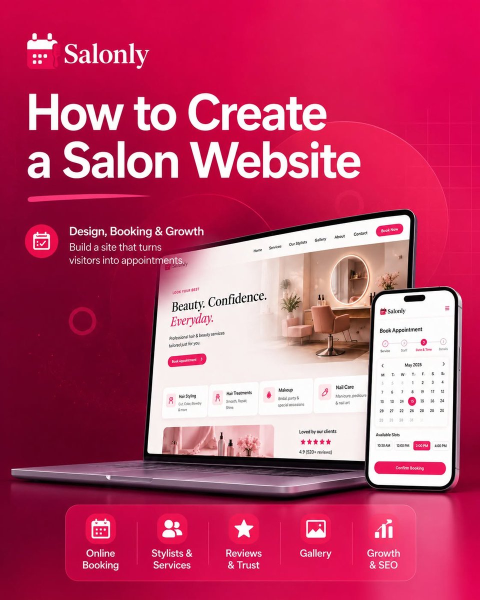 SalonlyOfficial's tweet photo. Your salon website looks good.

But can clients actually:
✓ See services + prices
✓ Check availability
✓ Find you locally
A salon website should support bookings, not just branding.

Full WordPress guide 👇
https://t.co/rvaQxUFss0

#SalonWebsite #SalonBusiness #WordPress https://t.co/XeF0ltzCDs