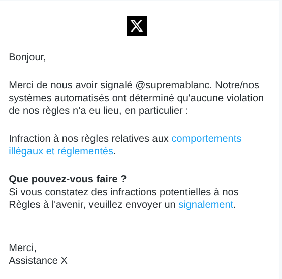 Manouck44's tweet photo. 🙄Sérieusement, aucune infraction ? 

Ce compte publie ouvertement des propos racistes, antisémites, des appels à éliminer des individus mais X répond qu'il n'y a pas d'infraction ! https://t.co/q7lzWu0hb3