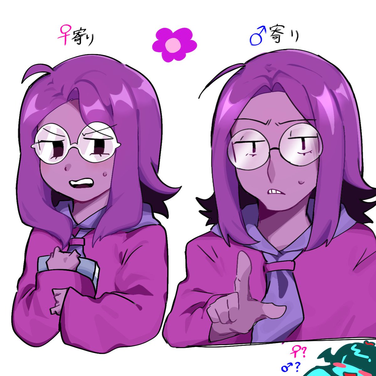 72Hazelnut's tweet photo. 性別を意識してみた💜の描き分け… https://t.co/SAIEDocHQy