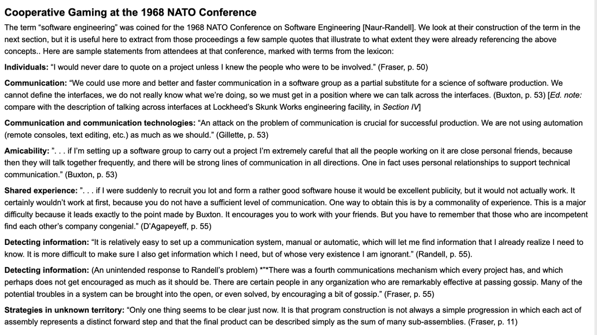 TotherAlistair's tweet photo. 3 - when they described what they themselves personally did, it much more resembled what we wrote about in the manifesto : individuals and interactions, running software.

I wrote a deconstruction of it in
https://t.co/HdYufNa5Xz https://t.co/5Q68tFyI6W