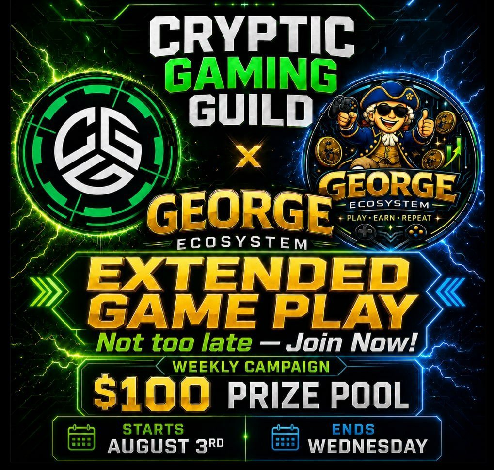 BIGWIZfa's tweet photo. George x Cryptic Gaming Guild 
Extended gameplay, bigger community, and a $100 prize pool up for grabs.
Not too late to join the game. 
Website: https://t.co/mkCUVdFhIR⁠
https://t.co/odYZDm3Id7
Telegram: https://t.co/KpHH1CCVmB  https://t.co/RJI5wJcor9