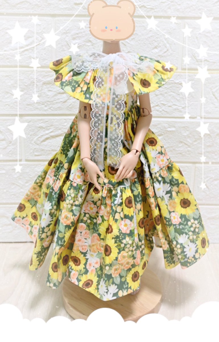 Aha_5628n's tweet photo. mimiさん（@sewtiny33 ）の「夏の花便り」に一目惚れして、お迎えさせていただきました💛そしてこのつけ襟、ボンネットとしても使えるそうなんです！！

ずっと欲しかったディーラー様のお洋服、やっとお迎えできたよ〜！😭💕

（頭無でボンネットができないっ…（血の涙））
#みみわんぴ https://t.co/w1o2vFhGGL