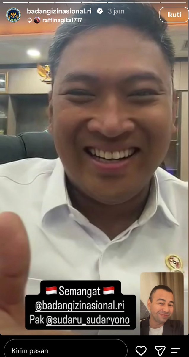 menuembegejelek's tweet photo. Apa yang dibahas oleh si pongah sudaryono dan si calo kursi pejabat raffi ahmad? Mengapa pula tangkapan layar panggilan video mereka musti diunggah di akun resmi BGN? 👀 https://t.co/NVa1qeXrek