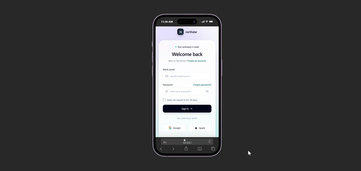 wileddigital's tweet photo. Northstar login, mobile + desktop.
Minimal. Fast. Secure.
What do you think of the flow? https://t.co/bCPK8LdZ5c