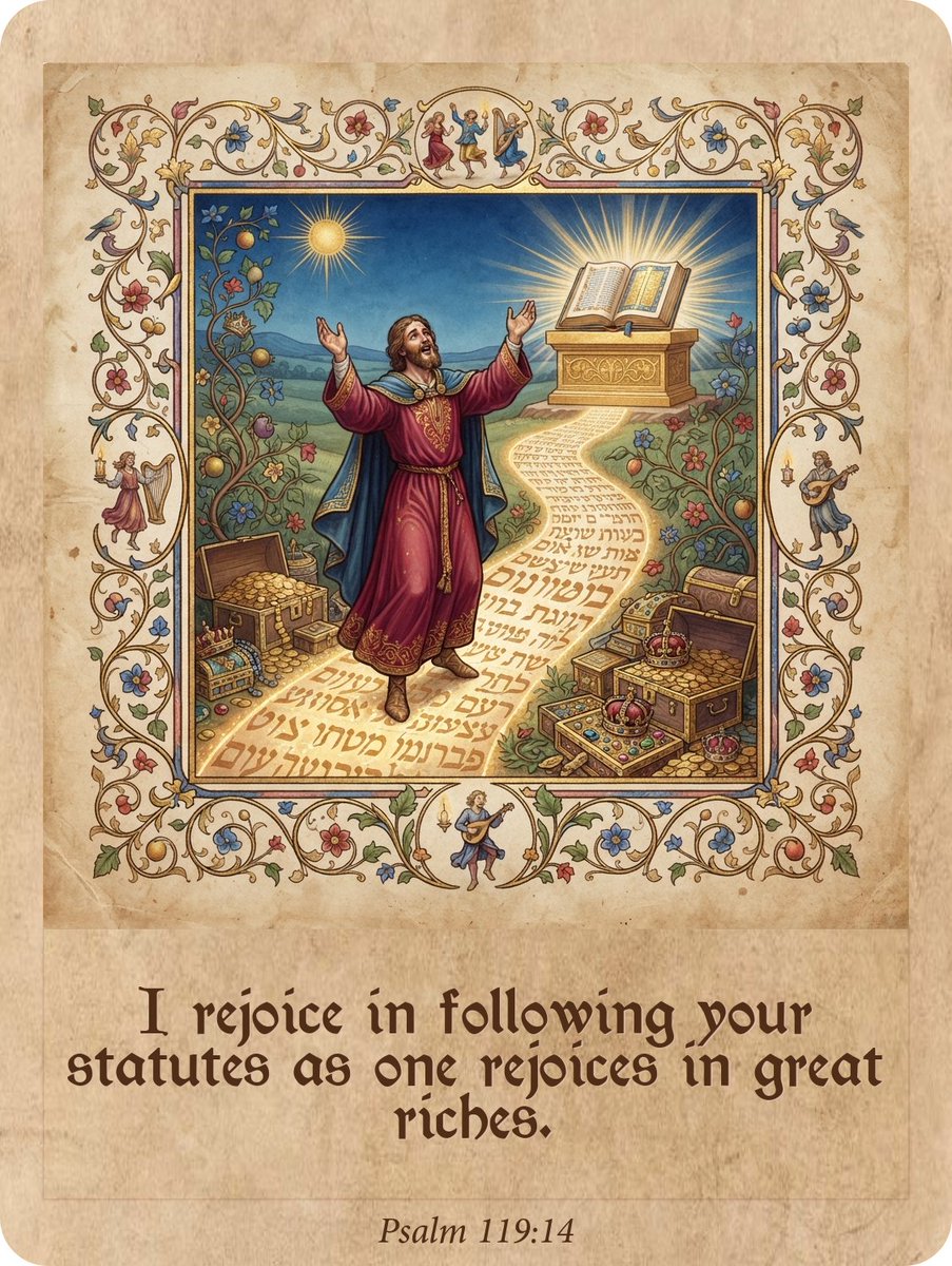 bigbirdart's tweet photo. Verse of the day: Psalm 119:14 
I rejoice in following your statutes as one rejoices in great riches. https://t.co/J6DCA6E2Yq