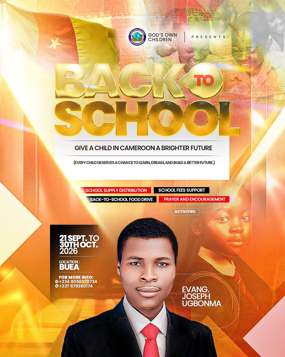 G_O_C_F's tweet photo. Our first program of the year.

We're bringing hope to the children in Cameroon 🇨🇲 

Let's walk together to make sure that we give a child in Cameroon a brighter future next month.

BACK to SCHOOL is here to empower children in Cameroon 🇨🇲 https://t.co/cUdbO6RTvr