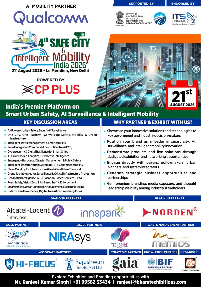 be_exhibitions's tweet photo. #SafeCityIndia2026 #IntelligentMobilityIndia #SmartCities #UrbanSafety #AISurveillance #IntelligentMobility #ConnectedMobility #ITSIndia #SmartInfrastructure #TrafficManagement #CyberSecurity #PublicSafety #DigitalTransformation #AIInnovation #MobilityTech #SmartTransportation https://t.co/JwabE3KQh7