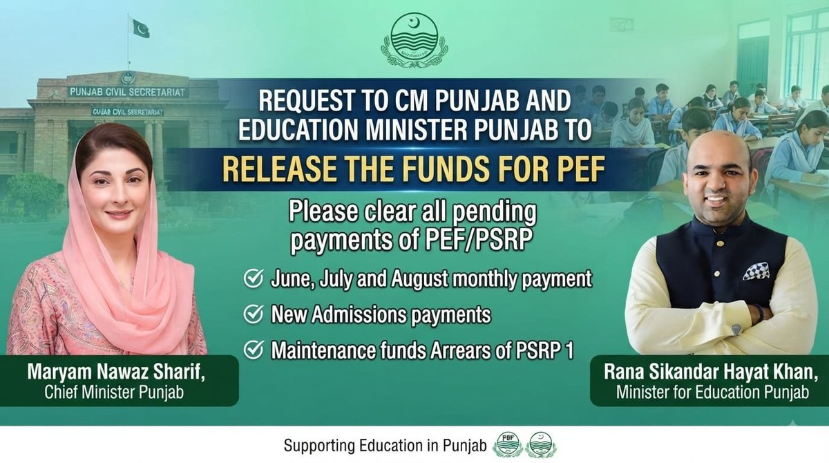 S4786N's tweet photo. #ReleasePEFPayment
#PEFFamily
@RanaSikandarH @MaryamNSharif @CMComplaintCell
PEF Family deserves timely payments. We respectfully request the concerned authorities to release pending payments at the earliest https://t.co/dDtZ96ZmOv