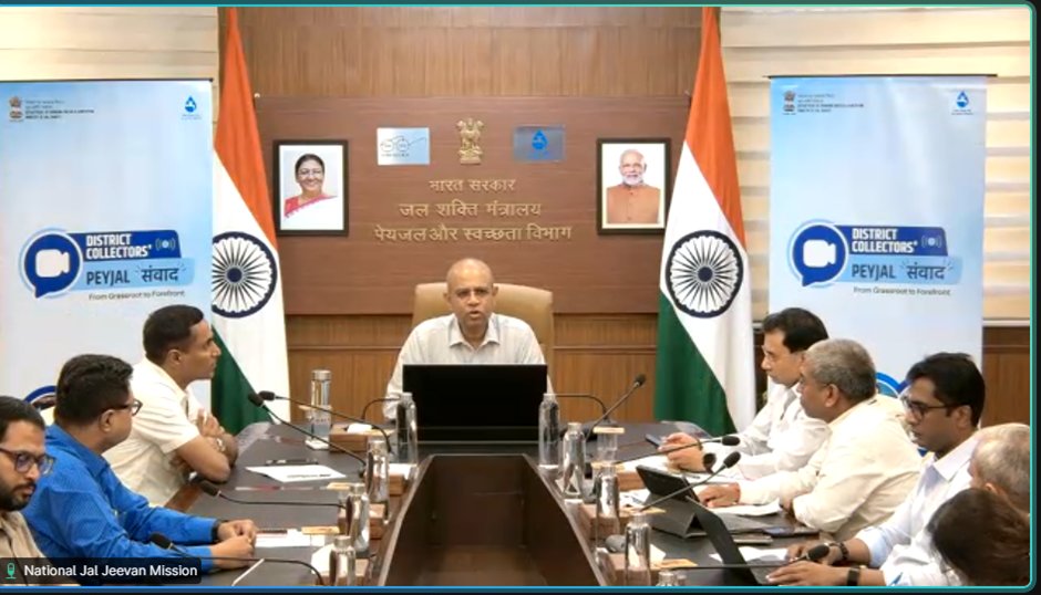 PIBWater's tweet photo. Department of Drinking Water and Sanitation Organises 11th District Collectors’ Peyjal Samvad

Four Districts Showcase Innovative Practices on Source Sustainability, Behaviour Change through IEC activities.

Read more: https://t.co/6zOegWNuI1

#jaljeevanmission #sujalgramsamvad https://t.co/Ta9OTHalZO