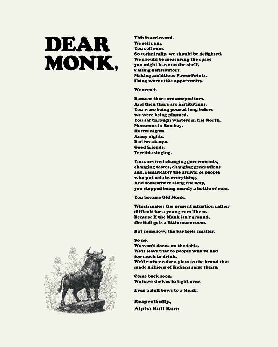Vivek_here_94's tweet photo. Not every story needs a rivalry.
Some deserve a toast.
To decades of memories, countless stories and a legacy that needs no introduction, we raise our glass.
Because true icons don’t compete.
They inspire.
#OldMonk #AlphaBullRum https://t.co/QUC9fvfoAm