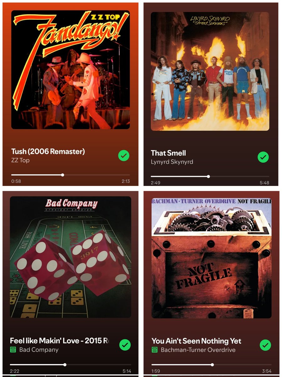 Sebyy71's tweet photo. Which song do you prefer?

👉 ZZ Top - Tush 
👉 Lynyrd Skynyrd - That Smell 
👉 Bad Company - Feel Like Makin' Love 
👉 Bachman-Turner Overdrive - You Ain't See Nothing Yet https://t.co/wqnPzT2WQL