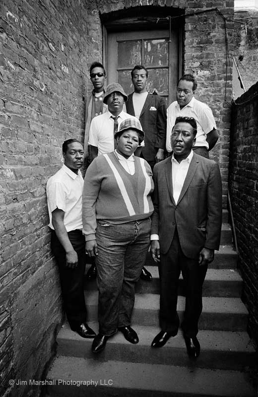 bluezharp's tweet photo. Muddy Waters and Big Mama Thornton pose for a group shot with Muddy Waters' Chicago Blues Band on the back stairs of the Boarding House Club in San Francisco, CA, 1965.
Photo by Jim Marshall https://t.co/CPUJy20RqN