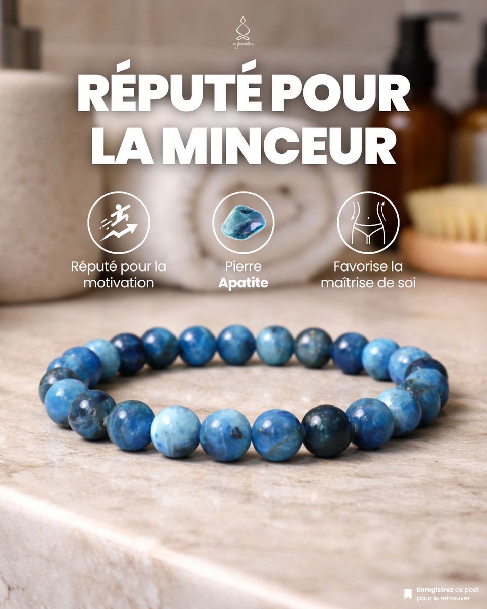 MyBouddha's tweet photo. Ce bracelet est composé d'une pierre réputée pour accompagner la minceur 💙
L'apatite est une pierre naturelle utilisée pour la motivation et la maîtrise de soi
#apatite #minceur #bracelet #pierresnaturelles #lithothérapie https://t.co/LsqnGNMUaC