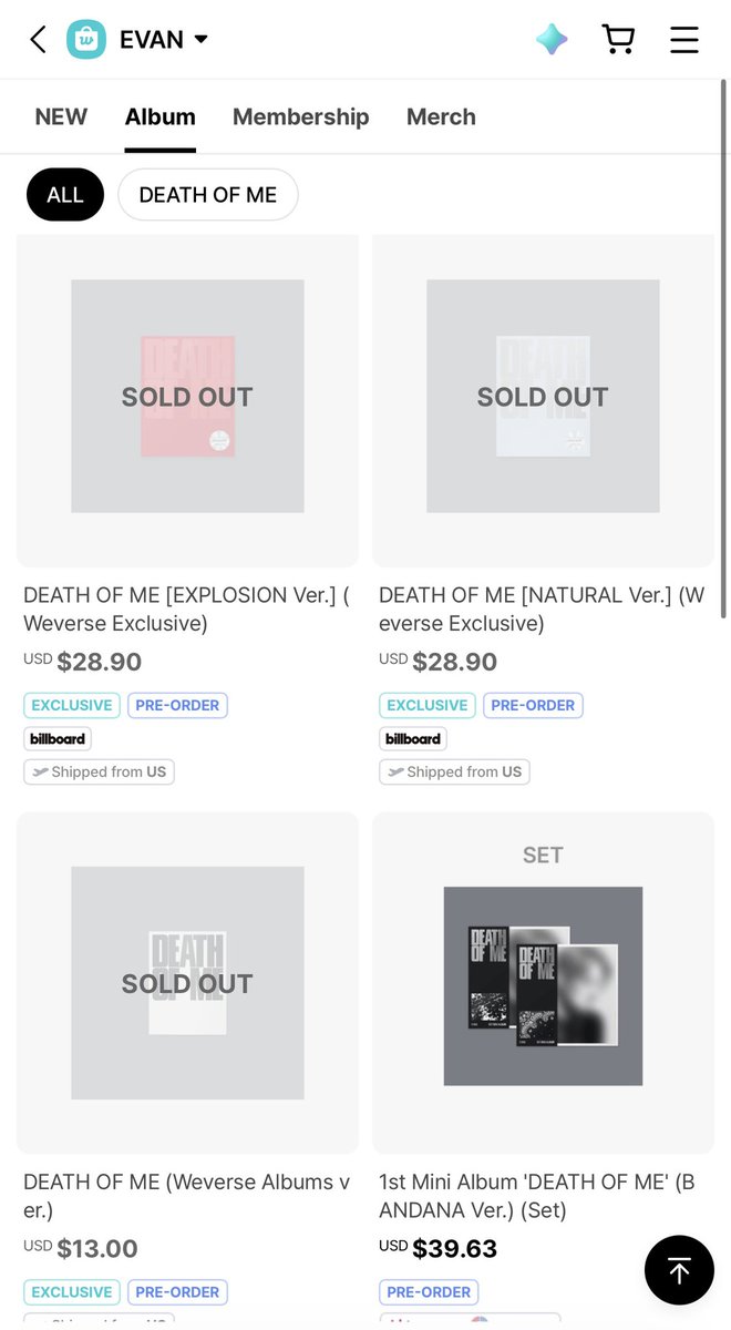 evanstarry's tweet photo. I tried changing my Weverse Shop to the US store, and I found out that Evan’s album is STILL sold out. But that’s not even the point. Look at the second pic—do you see the part about BILLBOARD? Physical sales can make a significant difference to his Billboard 200 performance, and you STILL haven’t restocked his album.

If US Evers can’t buy his album, that’s potential album sales lost for Evan. How is he supposed to maximize his charting potential if US Evers can’t even purchase his album?

What’s the point of this? Why haven’t you restocked his album yet? Are you trying to sabotage Evan? Please fix this as soon as possible, @BELIFTLAB