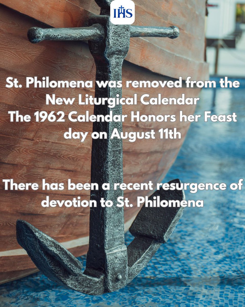 SanctificaApp's tweet photo. St. Philomena- In 1802, the remains of a young woman were discovered in the Catacomb of Saint Priscilla on the Via Salaria. The tomb was covered with stones bearing symbols that suggested the body belonged to a martyr named Saint Philomena. Her bones were exhumed and cataloged, but were eventually forgotten because very little was known about her.

An inscription near the tomb read, “Peace be with thee, Philomena,” and included drawings of two anchors, three arrows, and a palm. A small glass vial containing what appeared to be blood was also found near her remains. Since early Christians commonly used symbols and signs to identify martyrs, these discoveries led to the conclusion that Saint Philomena had been a virgin and a martyr. 

Do you love St. Philomena? Tell us about how you discovered her!
#Sanctifica #Stphilomena #august11th #oldcalendar
