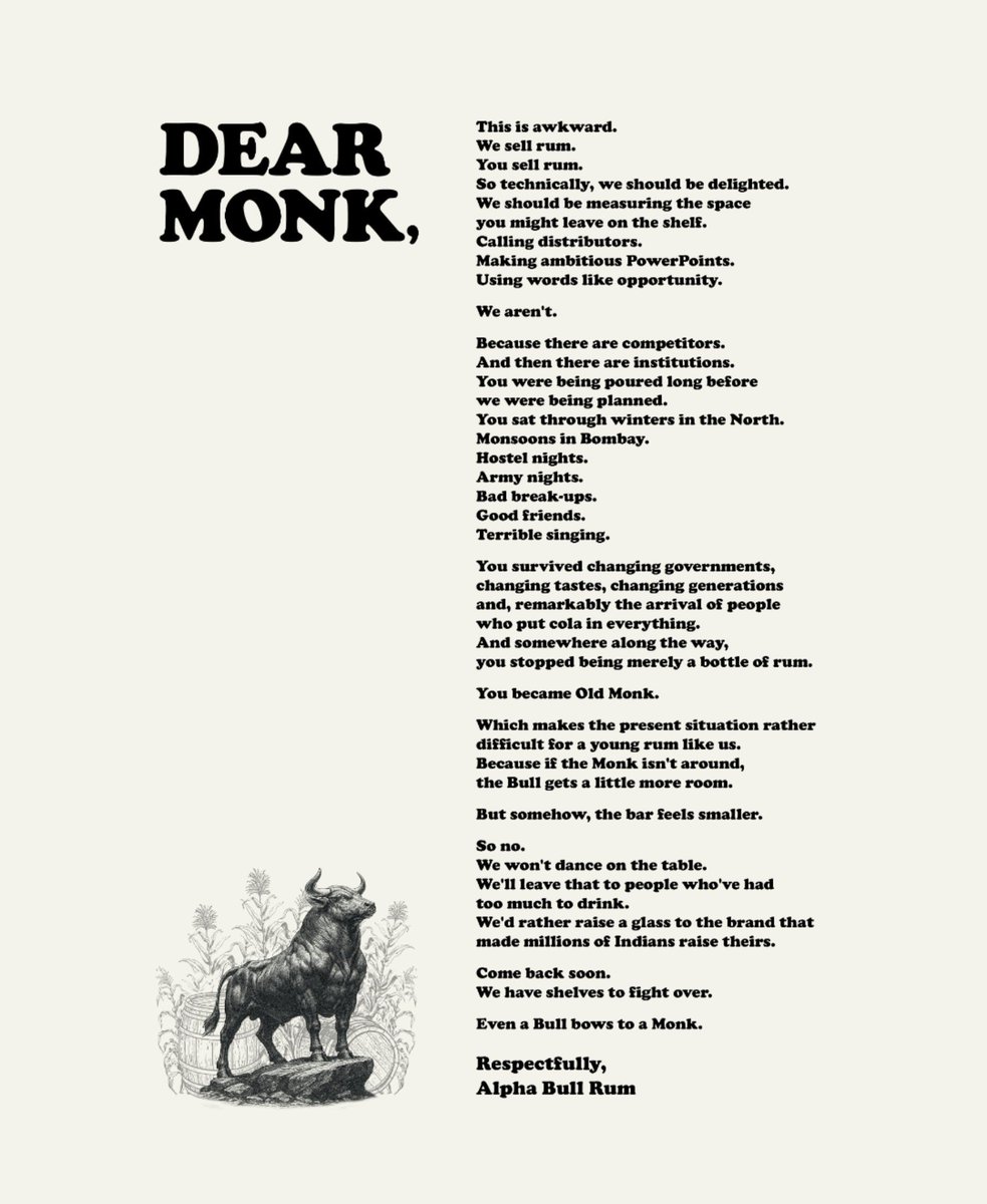 GeetRumani's tweet photo. Some legacies aren’t measured by victories.
They’re remembered by the moments they create.
Here’s to years of stories, memories, and an icon that stands the test of time.
Because legends don’t need a rivalry.
Just a toast.
#OldMonk #AlphaBullRum https://t.co/aZi7COzTyr